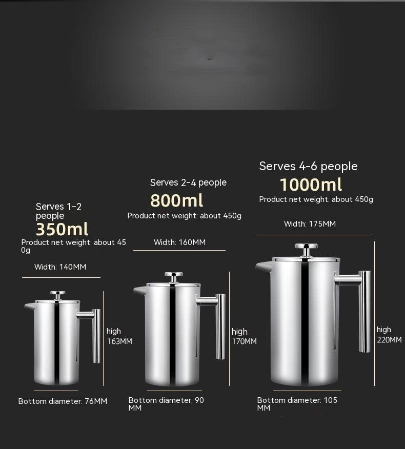 Texas Smoked Coffee French Press - Double-layer Stainless Steel